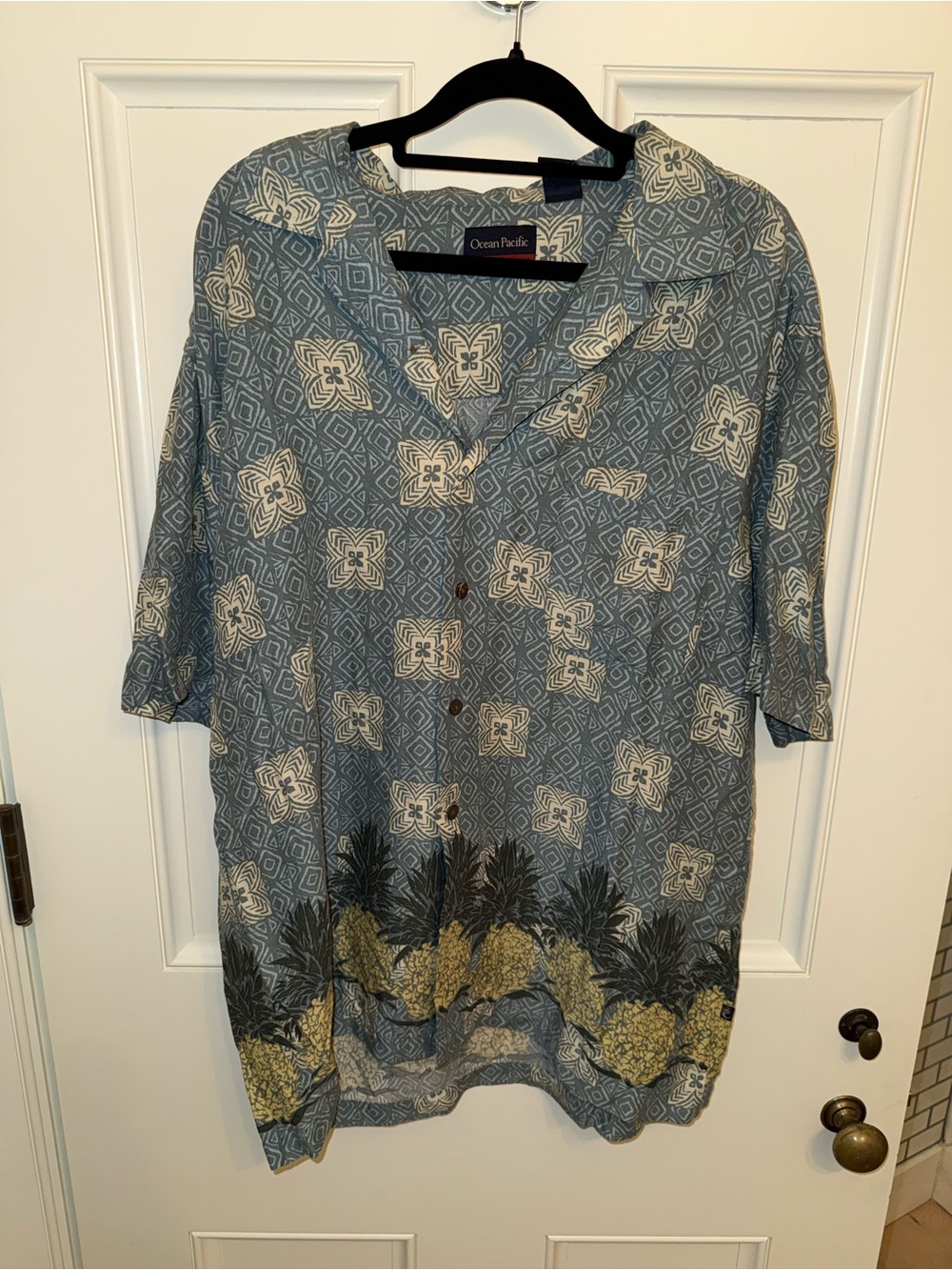 OP Hawaiian Button-Up Shirt in Blue and Cream